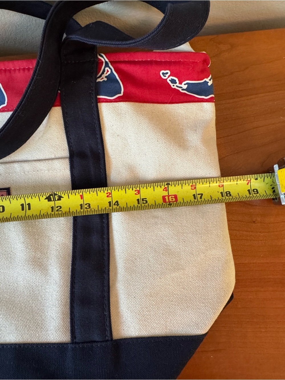 Vineyard Vines Natural Canvas Tote with Navy Straps and Nantucket Map - Picture 7 of 9